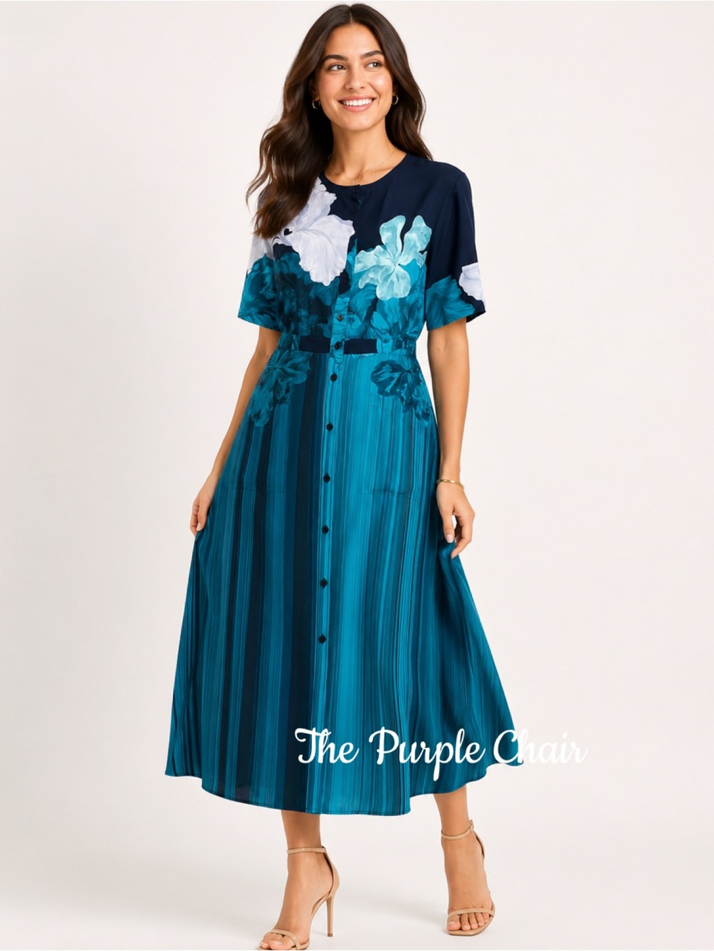 THE KIT. NWOT Short Sleeve Cobie Button Down Shirt Dress *Ocean Iris 4
